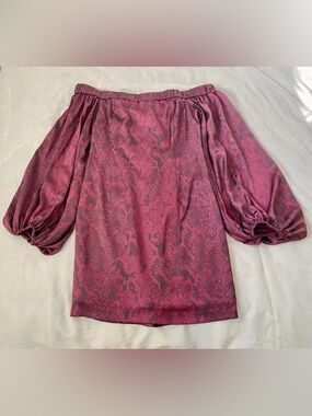 Guess Off-Shoulder Mini Dress in Berry Snake Print